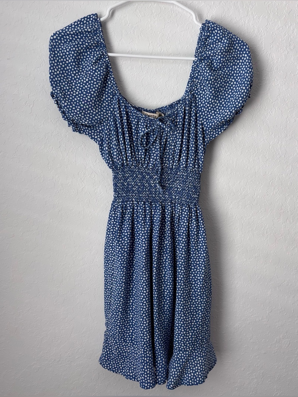 Liberty Love Blue Polka Dot Smocked Mini Dress